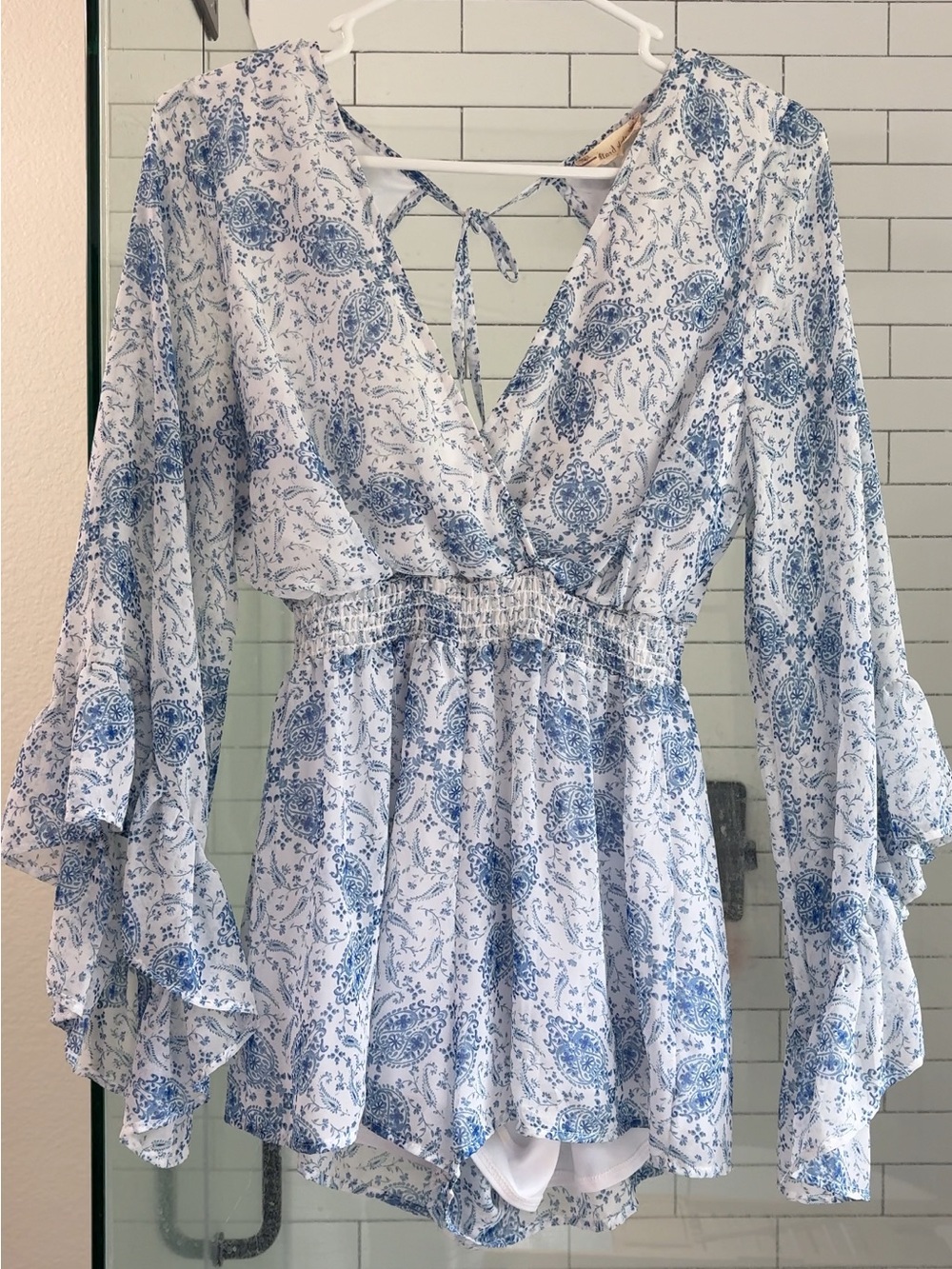 Altar'd State Blue and White Floral Romper